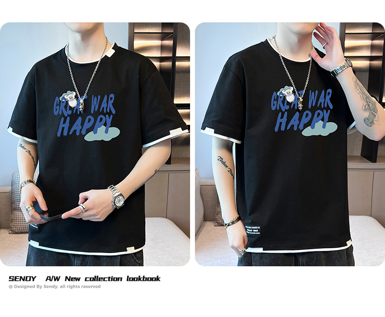 棉质新款夏季短袖T恤男款潮流宽松潮牌港风学生上衣圆领休闲透气详情9