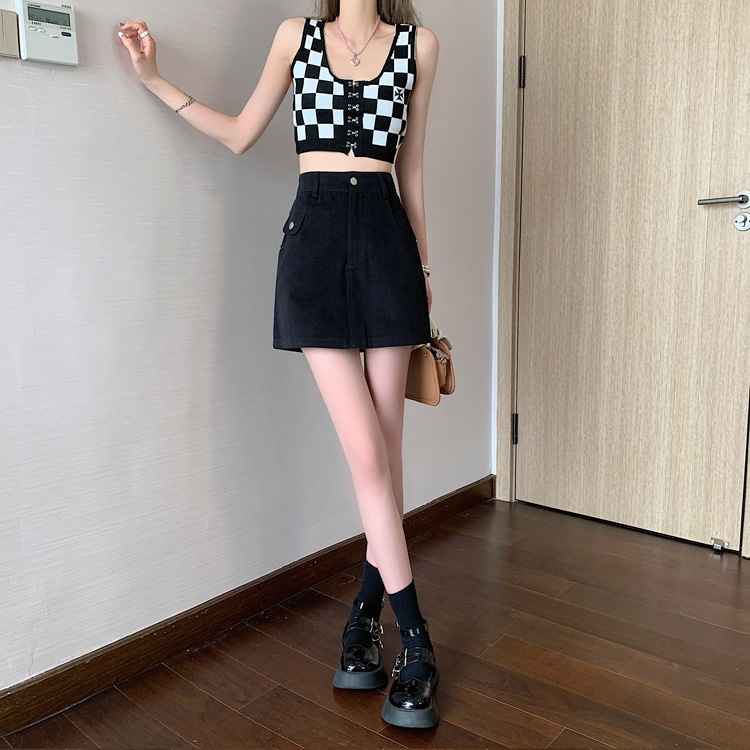 实拍视频小个子绿色半身裙女ins2023秋季新款高腰包臀a字裙短裙子详情14