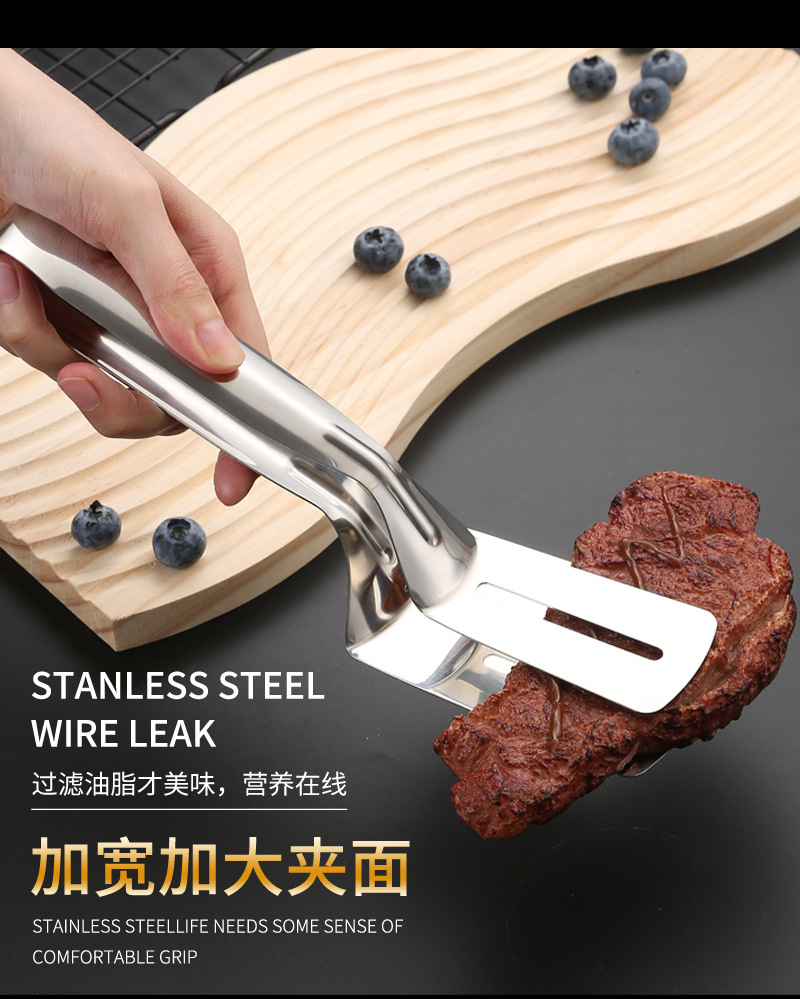 不锈钢多功能煎鱼夹煎铲牛排夹子厨房食品夹烧烤夹面包夹煎饼夹子详情9