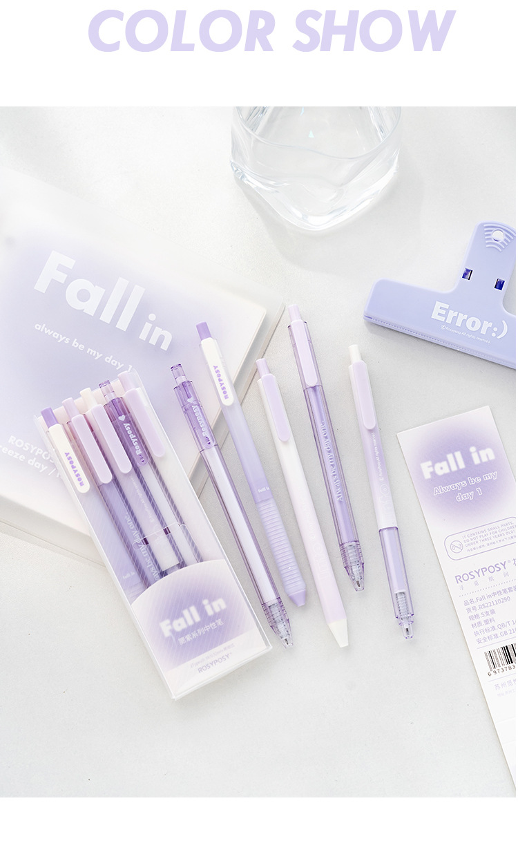 RosyPosy Stationery Blush Gel Pen Set: Horizontal transparent gradient gel pen with a girlish heart, push-button practice pen pic 11