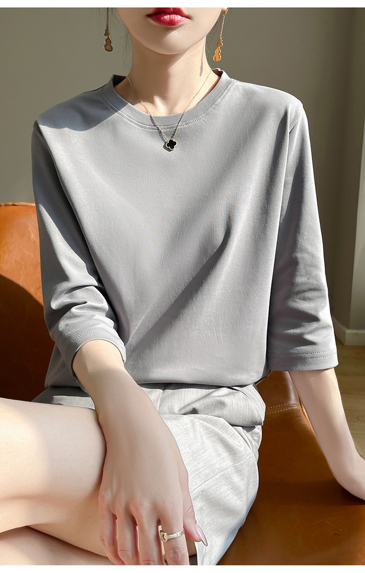 圆领丝光棉七分袖t恤女2024春夏新款气质百搭棉线打底衫半袖女详情20