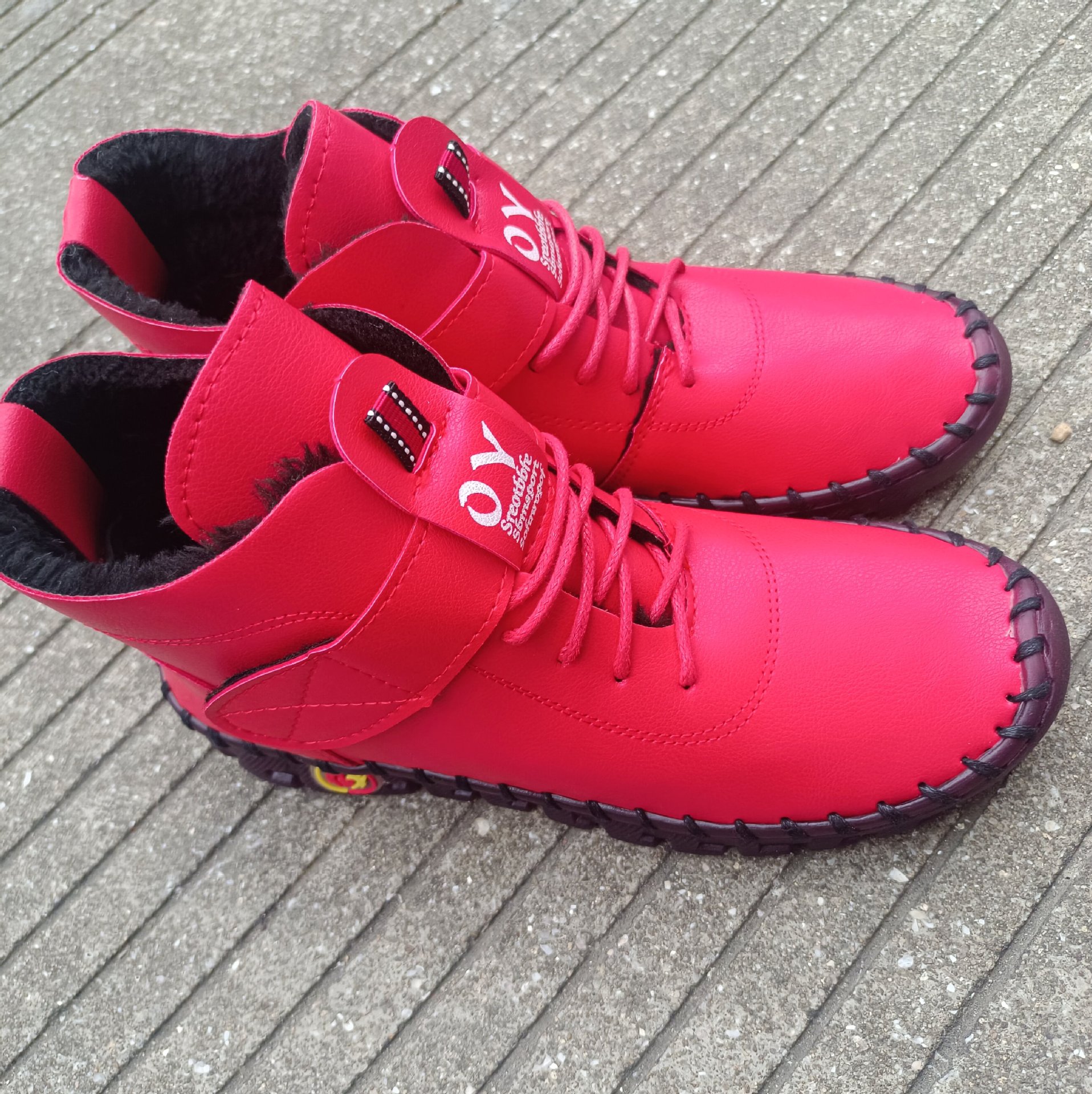 跨境大码外贸软底手工缝制底魔术贴女棉靴2023新款加绒保暖系带靴详情7