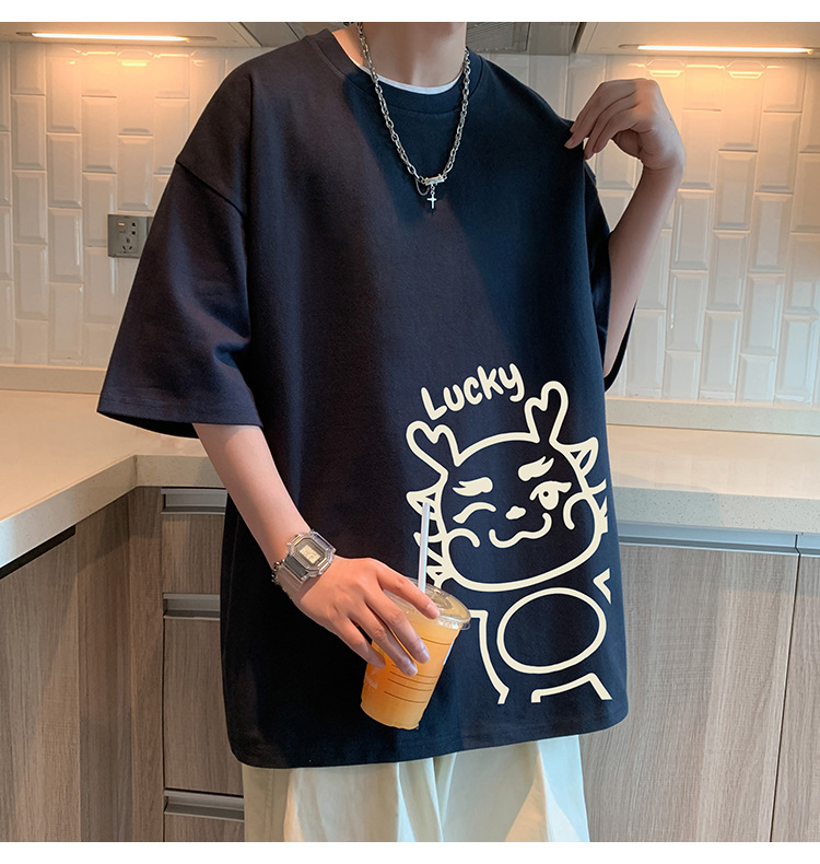 短袖t恤男夏季2024新款卡通印花纯棉半袖宽松潮流情侣休闲体恤衫详情8