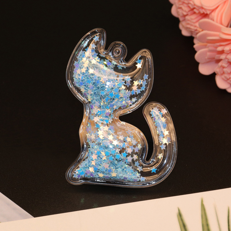 PVC cartoon transparent flowing sand golden light sheet cat bubble label DIY phone case accessory accessories car clothing pendant pic 6