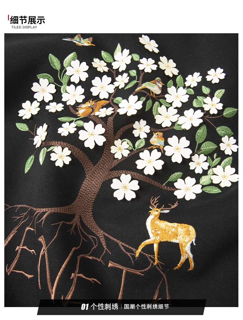 国潮轻奢光变花朵树重工刺绣舒适长袖圆领男装卫衣秋冬款时尚上衣详情17