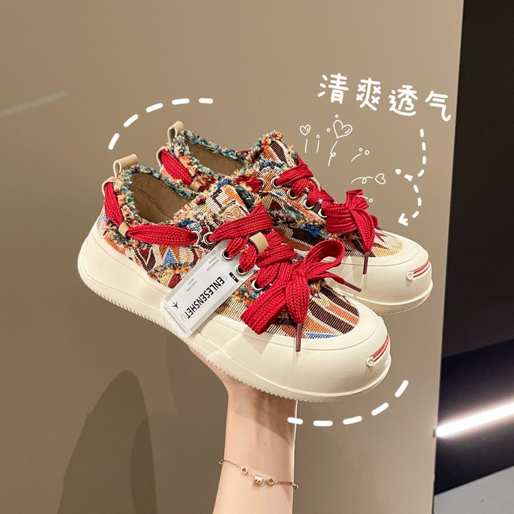 小众设计拼色帆布鞋女厚底休闲板鞋2023年新款春秋季韩版丑萌女鞋详情11