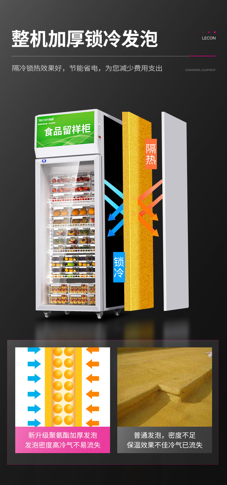 乐创商用食堂食品留样冰柜大容量冷藏保鲜冰箱单门带锁饭菜存储柜详情14