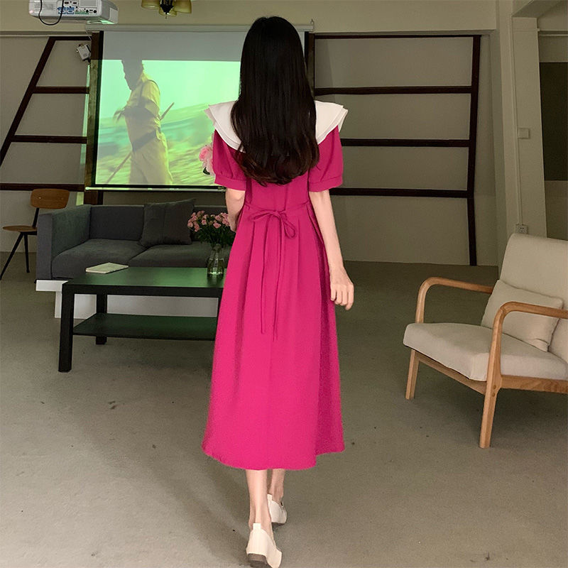 胖MM大码夏新款文艺复古小清新法式荷叶领收腰系带连衣裙短袖显瘦详情7