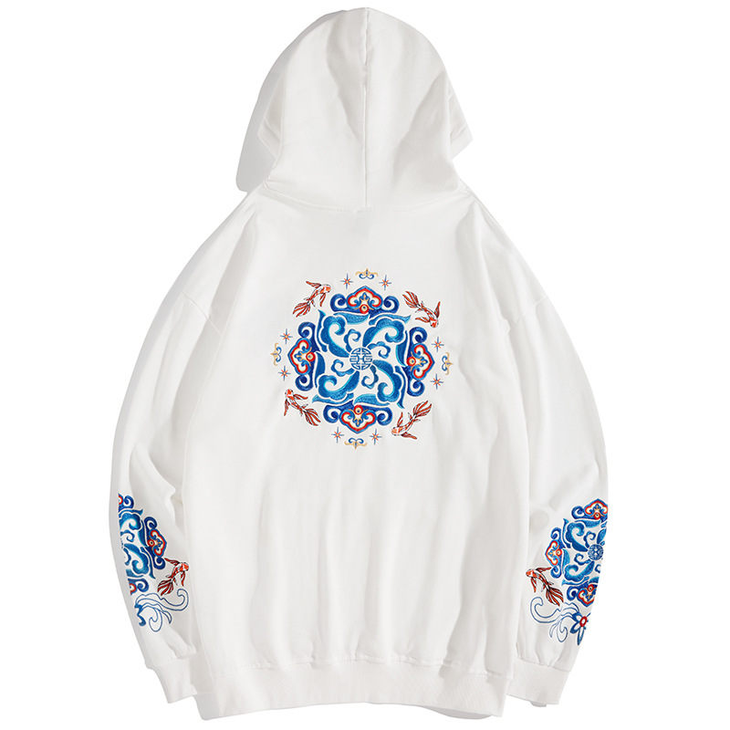 秋冬连帽卫衣男国潮刺绣套头衫情侣外套潮牌大码上衣详情9