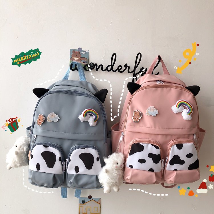 Japanese-style ins campus school style, fresh and cute, cute cow with earbuds, soft girl schoolbag, funny student backpack pic 112