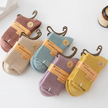 23夏季新款23夏季新款新款女士双针袜子纯色细条休闲中筒女袜加厚保暖秋冬全棉袜子批发详情3