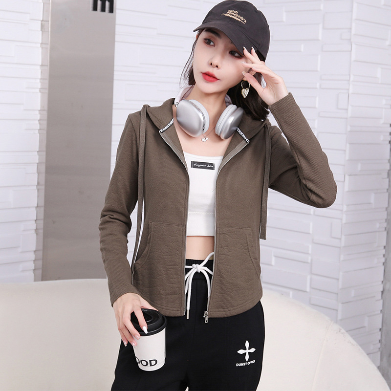 Early spring pure cotton fashionable casual set for women, loose, sporty and slimming straight-leg high-waisted wide-leg pants, zipper hooded jacket pic 77