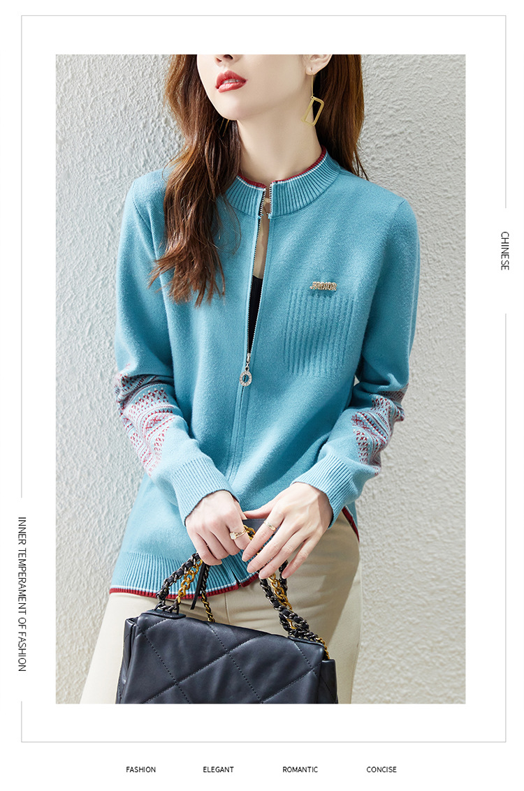 春秋装新款复古文艺加厚拉链长袖针织开衫韩版女装时尚羊毛衫外套详情16