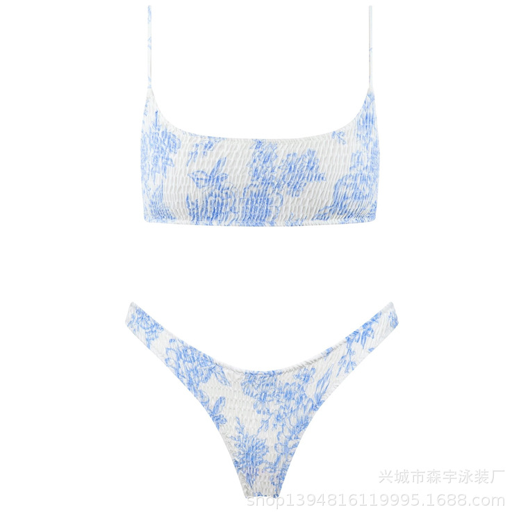 The 11-color INS triangular double-sided swimsuit with strapless and pleated designs from Europe and America has swept the new bikini style pic 33