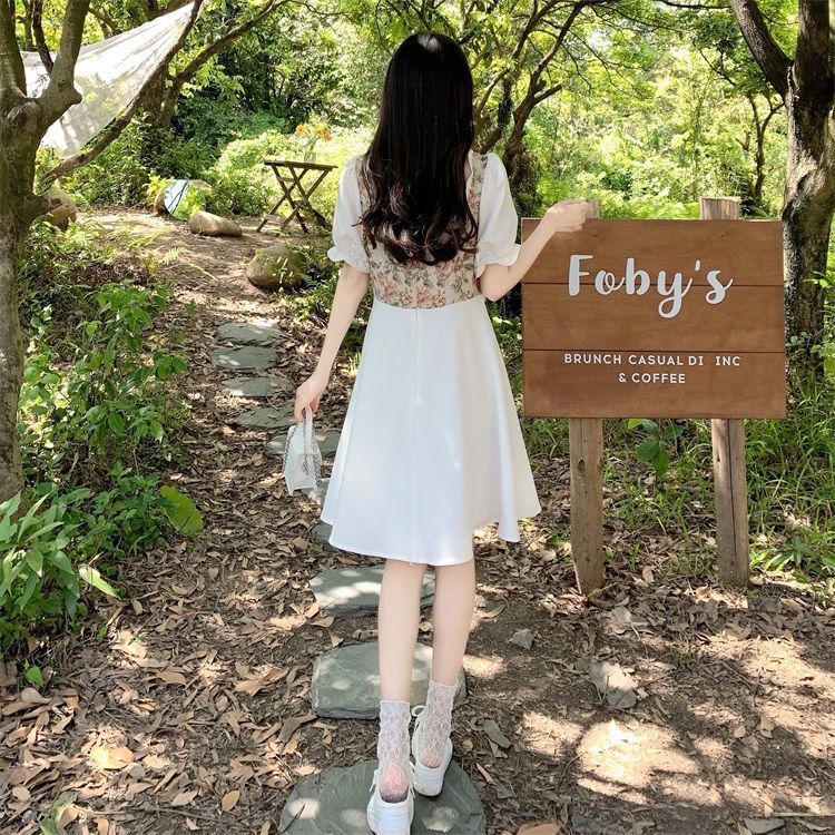 大码法式气质设计感假两件连衣裙女夏季初恋甜美泡泡袖衬衫长裙子详情13