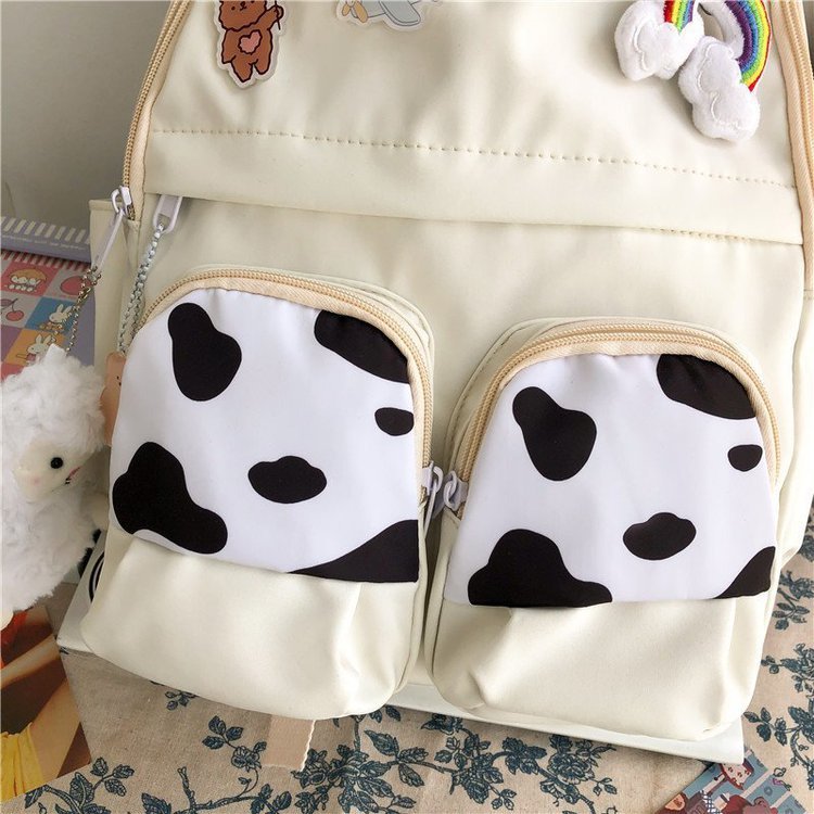 Japanese-style ins campus school style, fresh and cute, cute cow with earbuds, soft girl schoolbag, funny student backpack pic 92