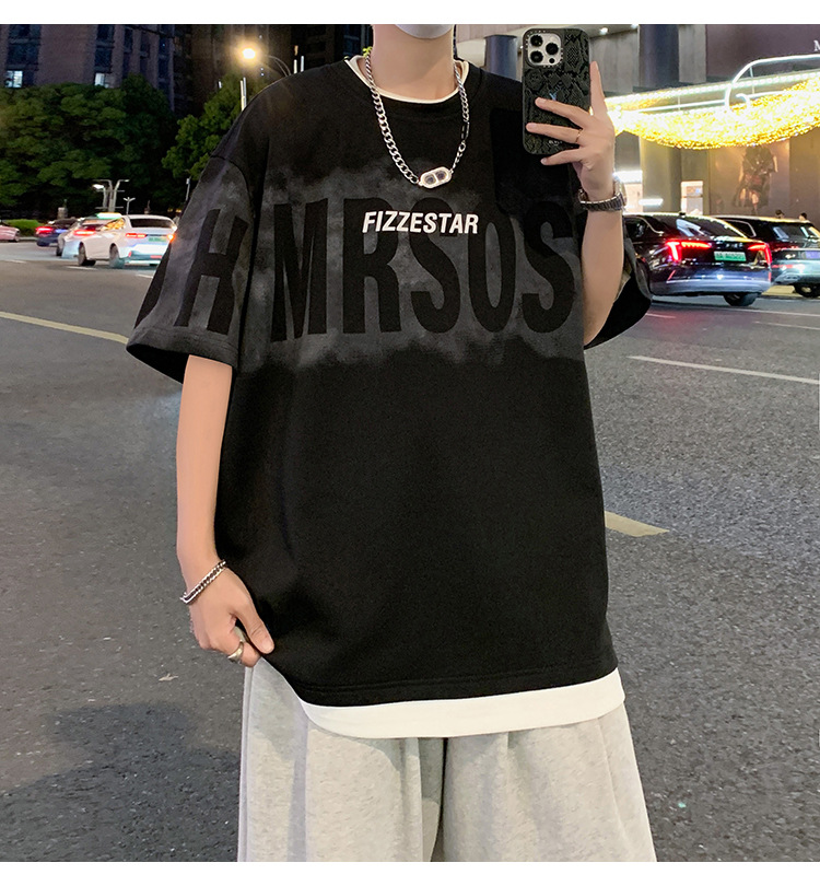 港风短袖t恤男夏季2024新款美式潮牌男生oversize青少年宽松体恤详情8