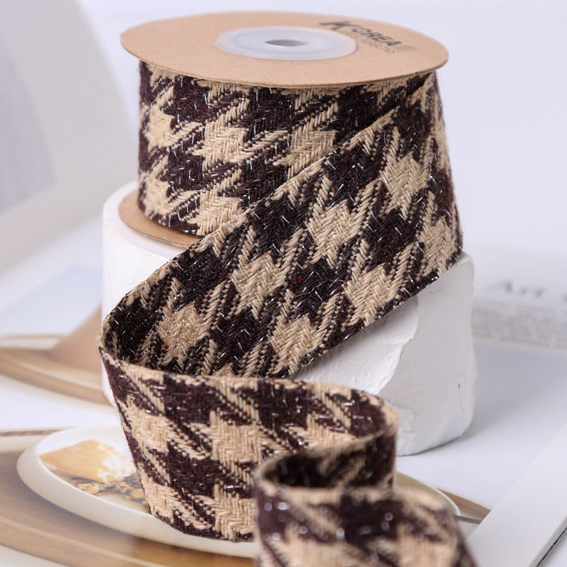 Autumn and winter collection: Gold and silver scallion large check linen woven tape, DIY bow hair accessory, flower gift packaging, clothes and accessories pic 17