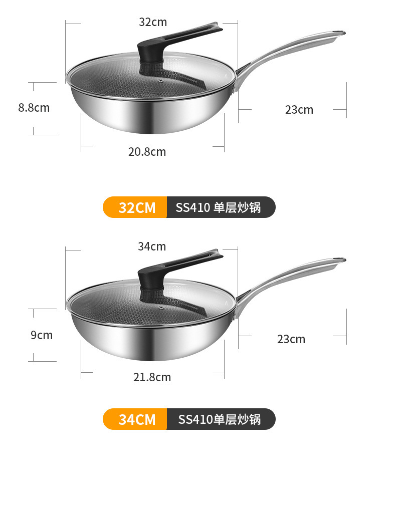 Three-layer steel, two-sided screen, steel handle, household flat-bottomed non-stick wok, stainless steel honeycomb wok, stainless steel wok, wok, ladle, frying pan, single-handle wok, kitchenware, kitchen utensils, one-piece consignment pic 23