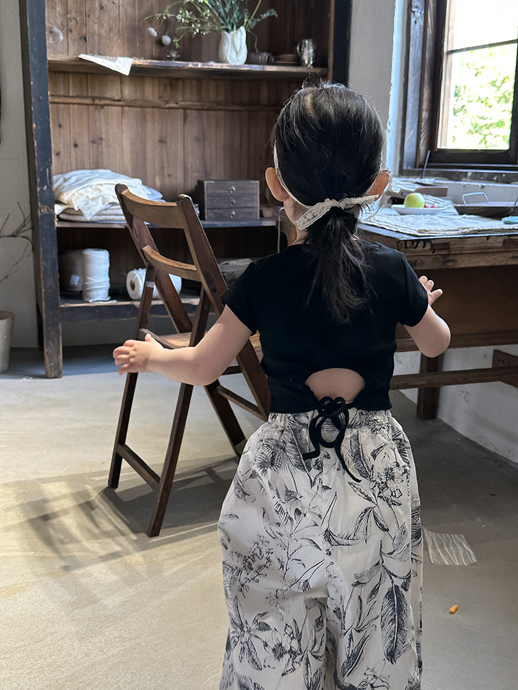 女童蝴蝶结露背T恤2024夏季新款韩版左小然自制刺绣蝴蝶结短袖详情30