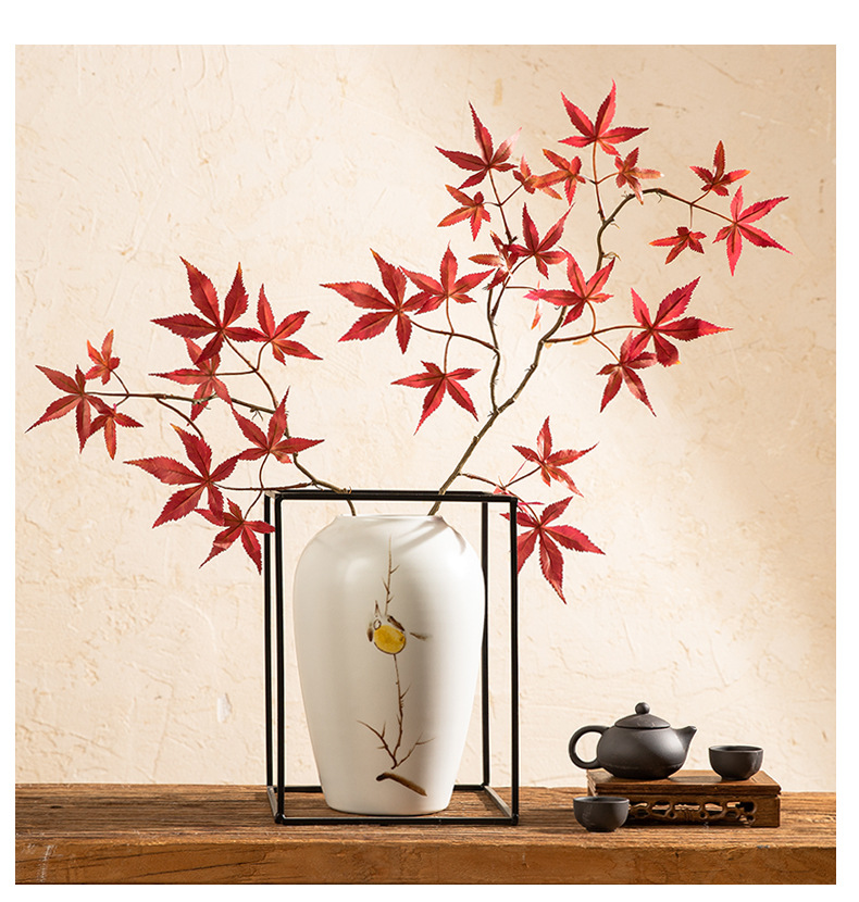 Jingdezhen ceramic hand-painted Spring bird vase, tea room decoration, dried flower arrangement, living room three-piece set decoration pic 5