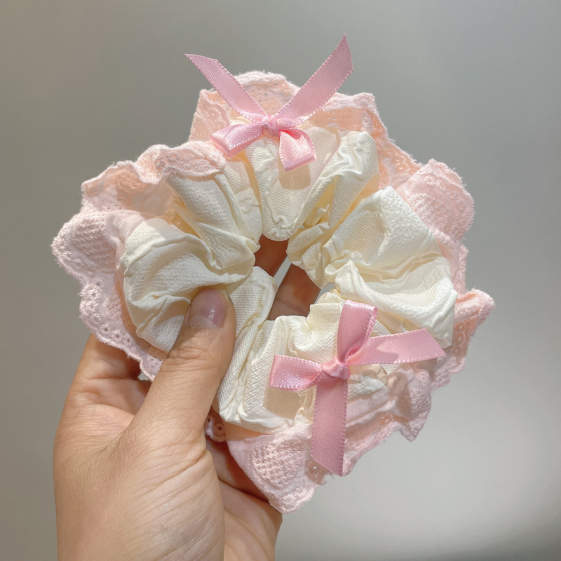 New bow lace large intestine hair band, girlish Korean style, high-end feel, low ponytail hair rope, hair flower, hair accessory factory pic 16