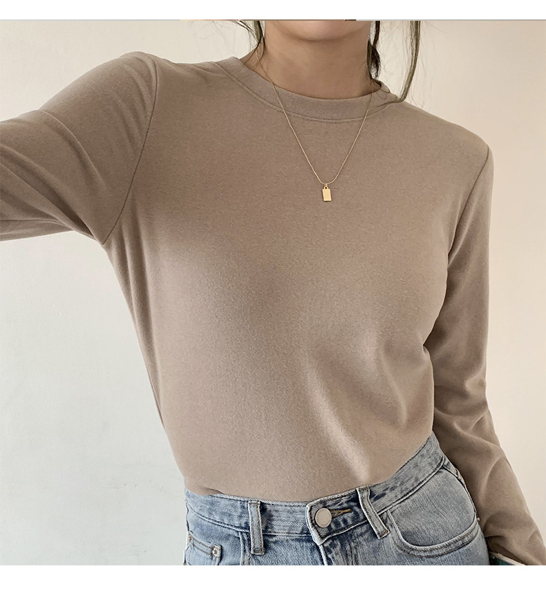 A German velvet semi-high-neck white base layer for women, paired with a stylish, thickened, brushed, and form-fitting mid-neck base layer for autumn and winter pic 29