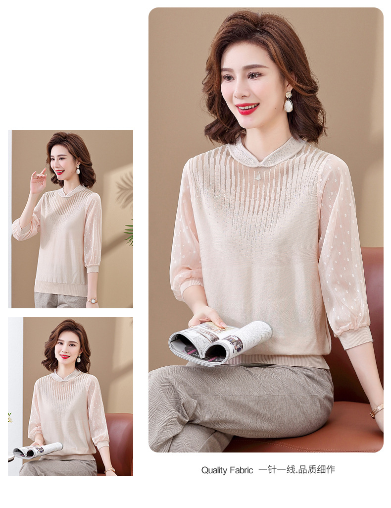 妈妈纱袖薄款打底上衣春秋季女士气质针织衫中老年休闲时尚洋气质详情10
