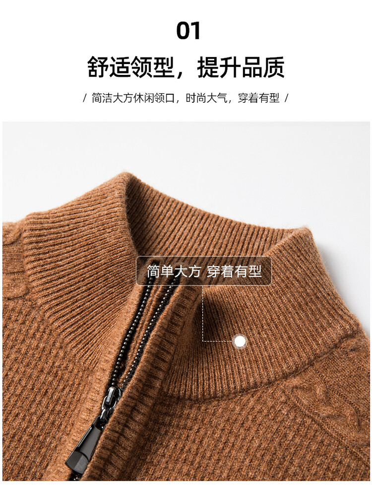 New autumn and winter 100% pure wool sweater for men, thickened semi-high neck zipper wool pullover business knitted sweater pic 5