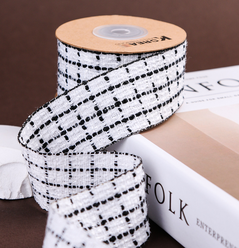 Korean-style chanel-style cotton and linen checkered, gold and silver thread, scallion ribbon DIY bow hair accessory, shoes, hats, clothing, cuff trims pic 11
