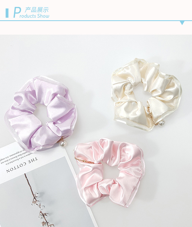 ins fresh and simple hair bands, elegant large intestine bands, the same style as JK uniforms, checked ponytail, pearl hair ties, small headwear accessories pic 9