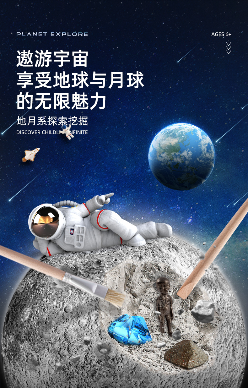 Nuevos productos transfronterizos juguetes educativos niños ciencia y educación sistema solar tierra luna astronauta gema arqueología excavación juguetes pic 1