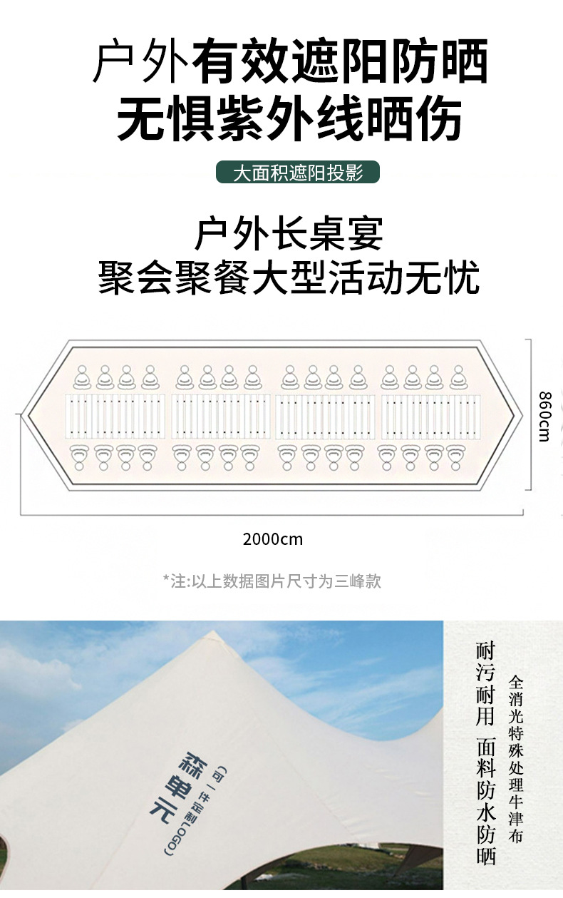 Outdoor Yunding Wanchongshan super-large three-peak tent camping, single-peak canopy, octopus, double-peak lotus canopy pic 9