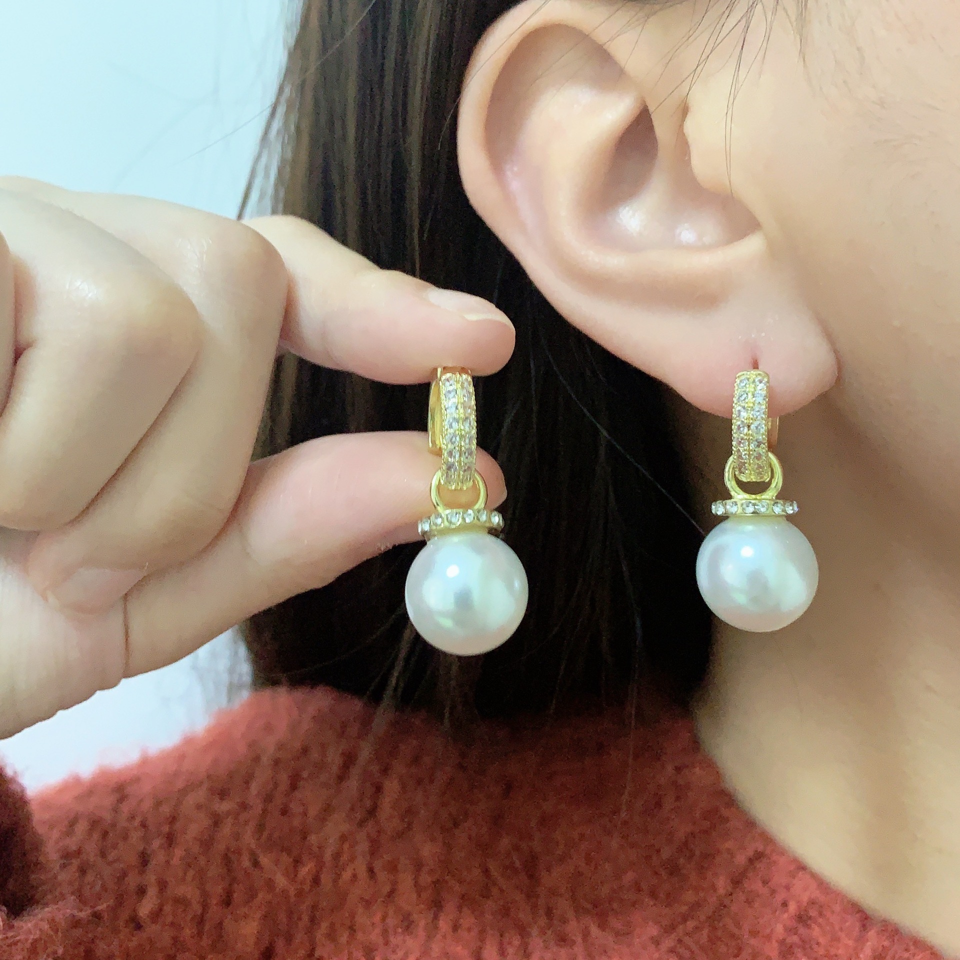 2024新款爆款珍珠耳饰女纯银小众设计感高级耳坠圆脸气质耳扣耳环详情6