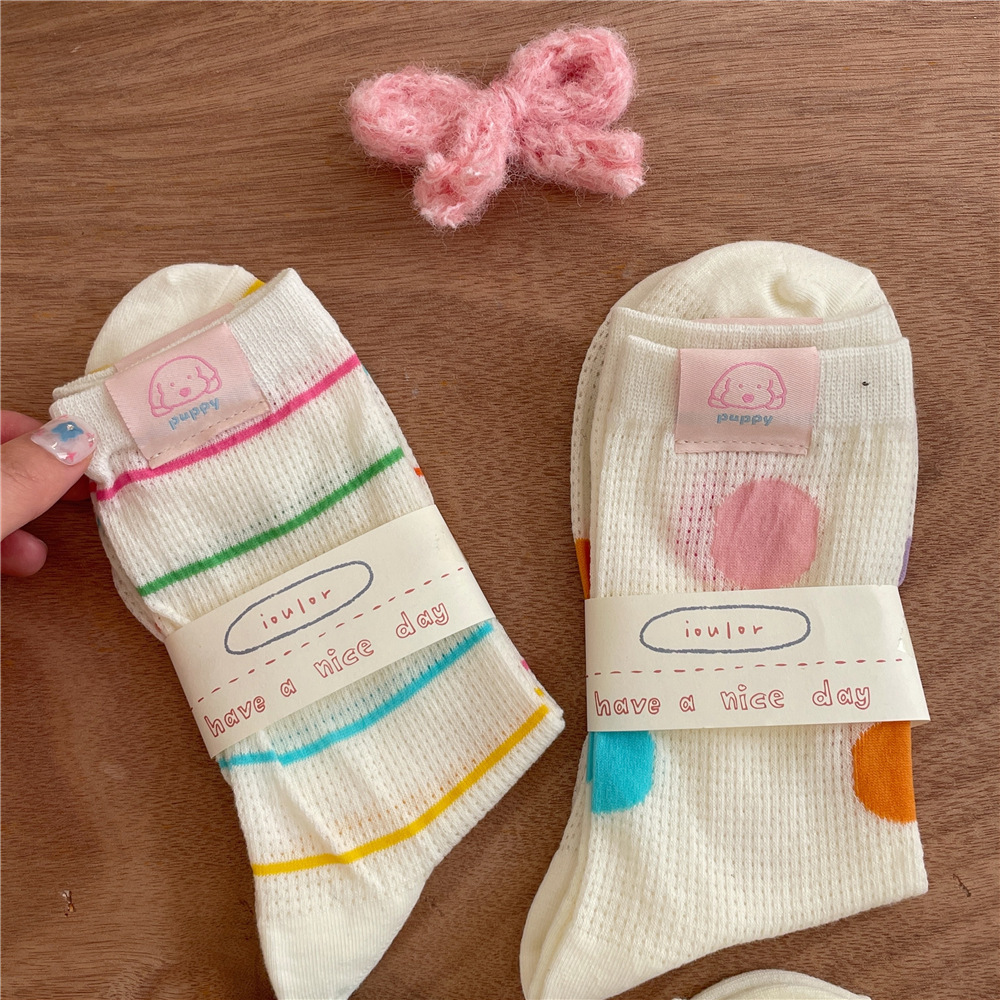 IOULOR薄款puppy狗彩色中筒袜夏季新品堆堆袜透气吸汗袜子批发女详情14
