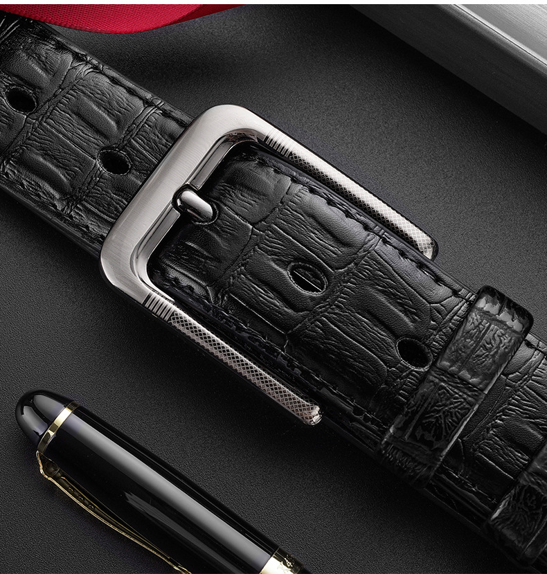 男士皮带高级感年轻时尚潮流裤腰带针扣商务休闲简约压纹皮带男士详情2