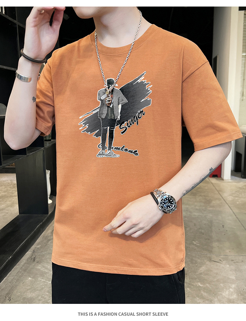 Short-sleeved T-shirt for men, 2022 Summer new Korean style trendy ins loose T-shirt, mid-sleeved cotton trendy brand, large size pic 58