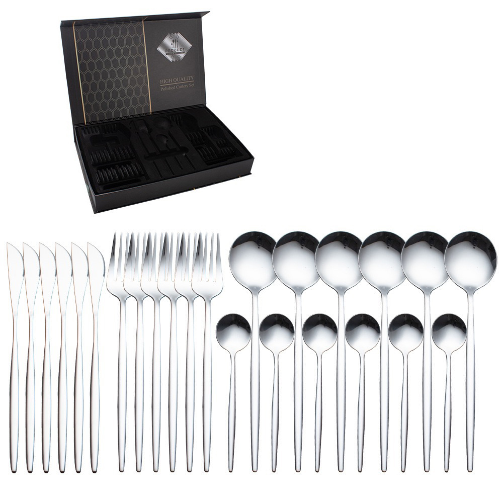 跨境热销葡萄牙不锈钢刀叉24件套餐具套装礼盒装镀钛金色西餐勺子详情15