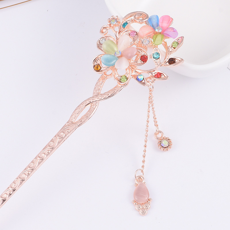 New floral tassel step hairpins, retro and elegant style hair hairpins, ancient-style Hanfu cheongsam hair accessories for women wholesale pic 6
