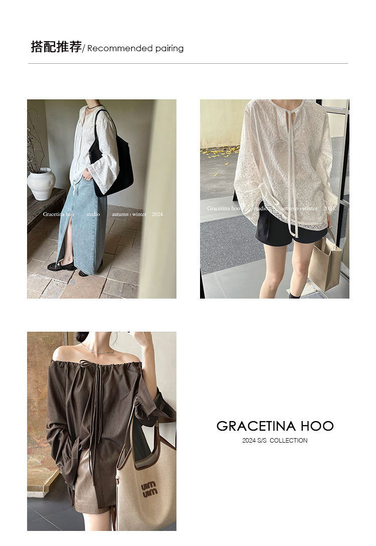 The First batch of 13 Factories 2024 early autumn new Korean version pure cotton embroidered lace V-neck slimming pullover sun-protective shirt for women pic 5