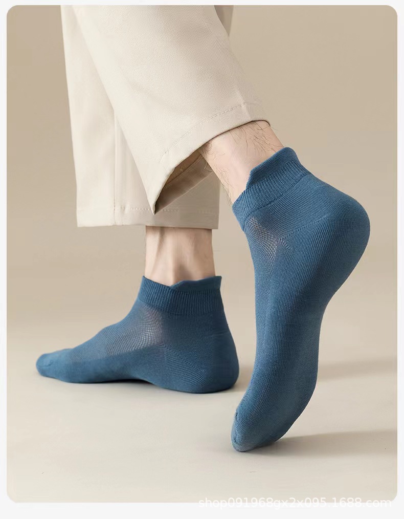 精梳棉男士秋季严选抗菌防臭棉短袜纯色网眼透气薄款船袜厂家直供详情3