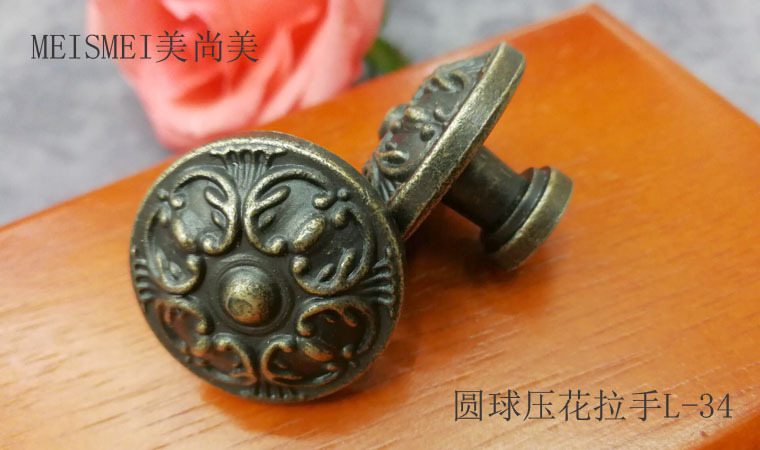 Chinese-style antique copper-colored embossed drawer handle, single-hole solid granular spherical handle, wardrobe and cabinet door handle pic 2