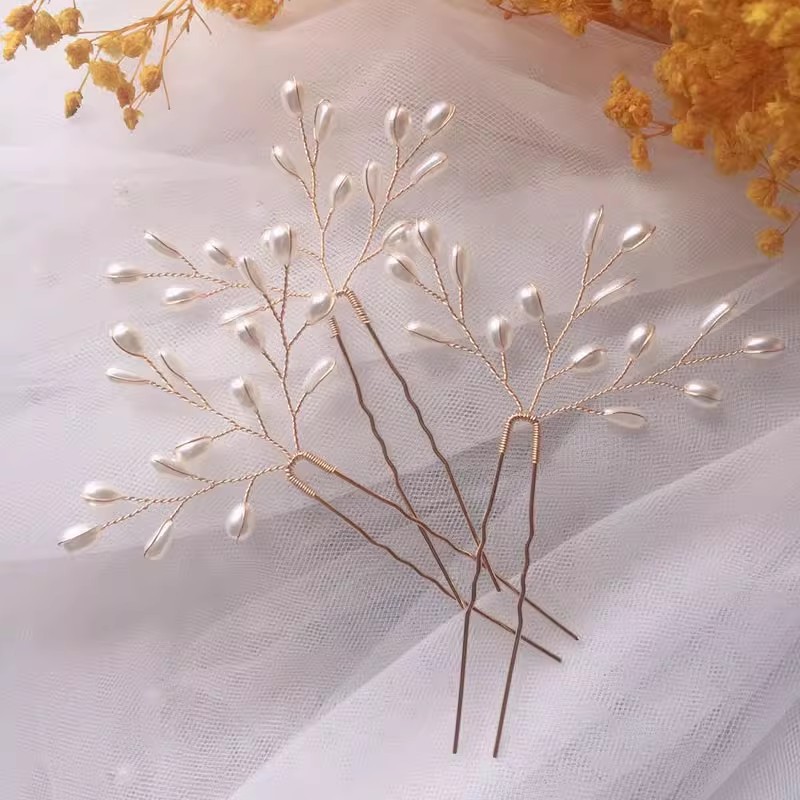 盘头发饰品新娘头饰发插针发簪子头花盘发配饰伴娘发型u型夹发卡详情4