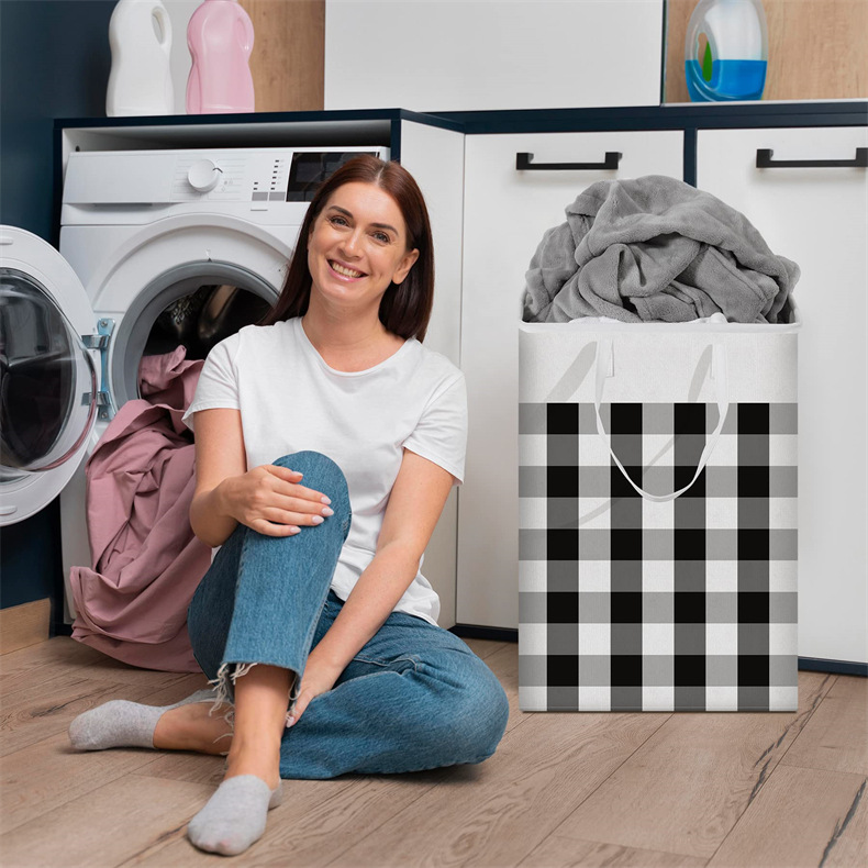 Foldable fabric hand-held storage bucket for household sundries, bathroom dirty clothes basket, square waterproof laundry basket pic 8