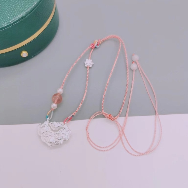 足银999锦鲤锁银莲花国风平安锁编织纯银项链双鱼如意长命锁锁骨详情26