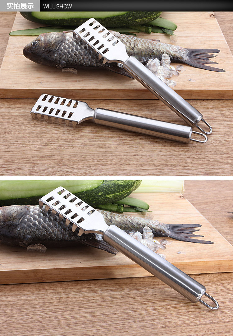 Kitchen small tools: stainless steel fish scale planer, stainless steel fish killing brush, fish scale scraper, descaling knife, brush pic 7