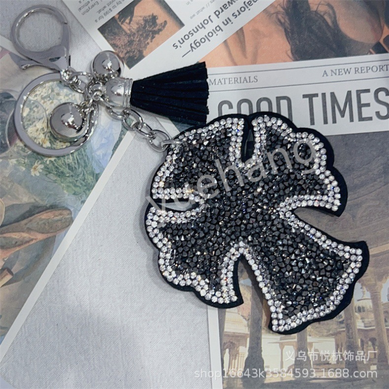 跨境电商克罗心两头尖水钻钥匙扣挂件韩国绒流苏详情15