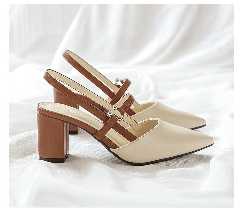 外贸包头凉鞋女夏新款尖头网红高跟鞋时尚后空粗跟时尚配裙子单鞋详情14