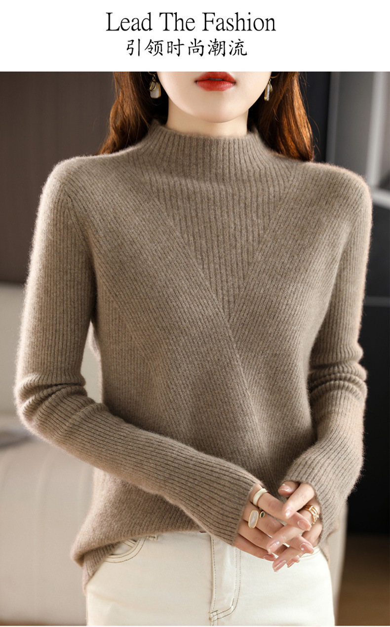 Autumn and winter stand-up collar wool core-spun yarn sweater for women, semi-high collar solid color slim fit, paired with a base layer for women 2022 new style pic 26