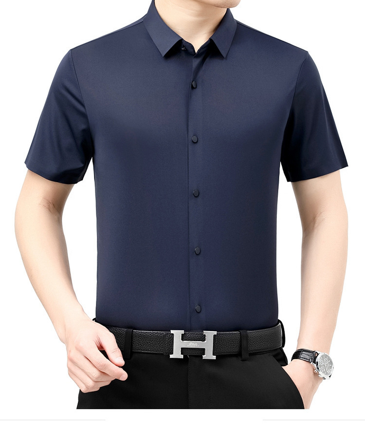 Verano 2024 nuevo negocio morera seda manga corta camisa de hombre de mediana edad verano casual vestido formal sin marcas camisas de hombre pic 16